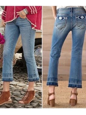 DRIFTWOOD Colette Cropped Embroidered Jeans Raw Hems Sz 28